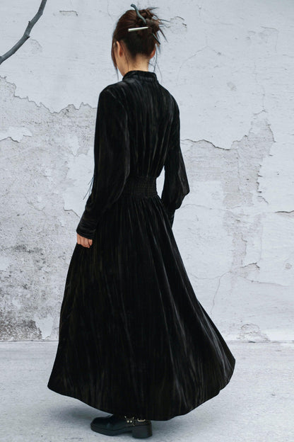 スタンドカラーべルベットドレス