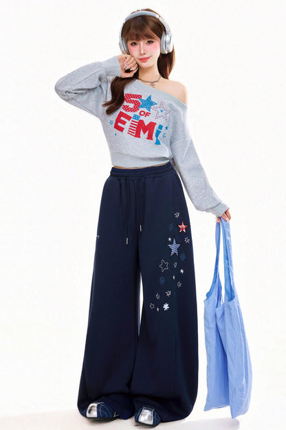 Retro Letter One Shoulder Sweatshirt