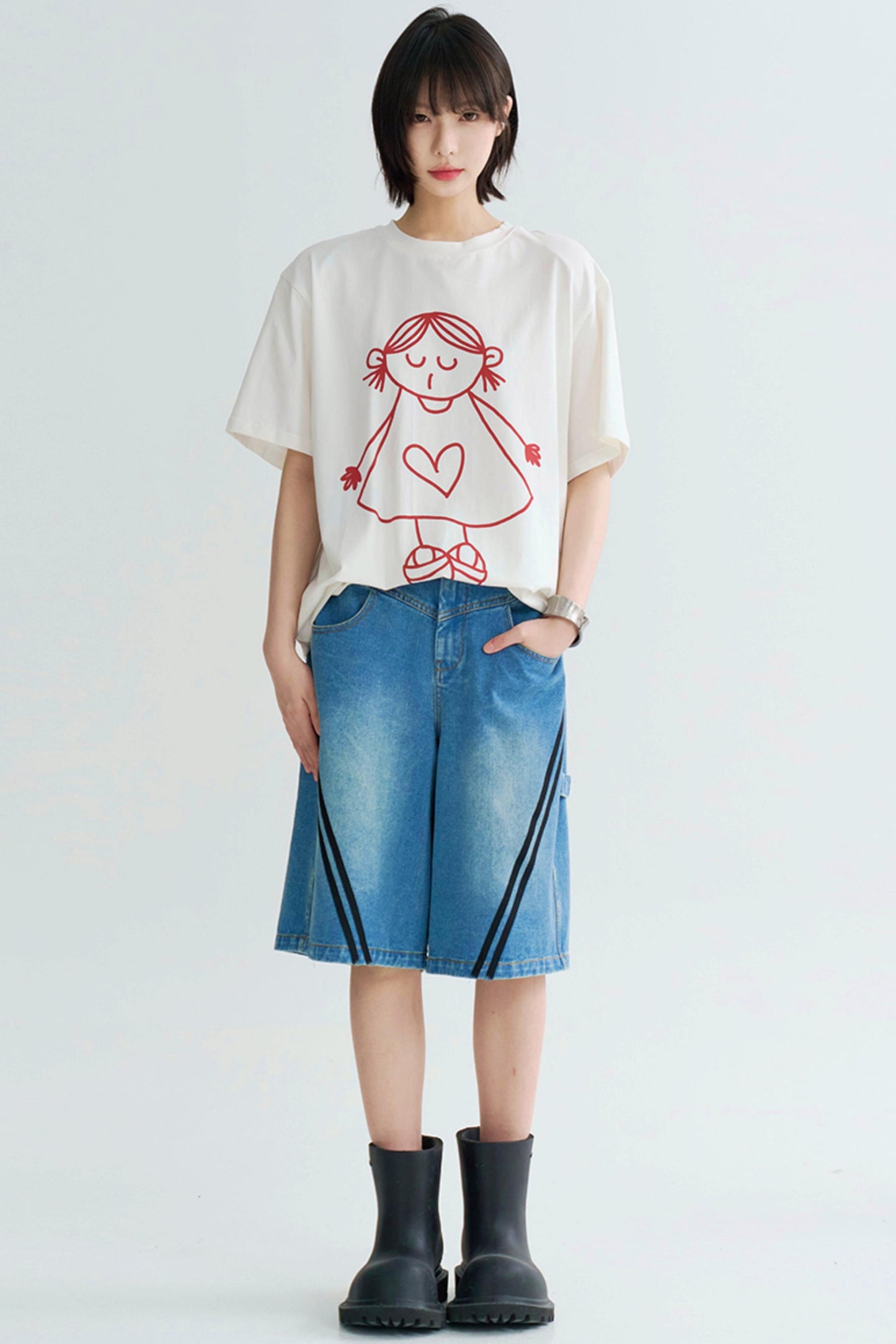 ストライプコントラストクロップドジーンズ