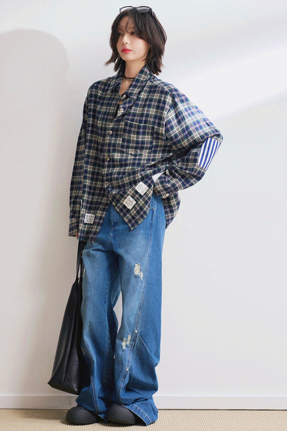 ルーズフィットチェックロングスリーブシャツ