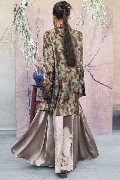 Silbergrau-Metallic-Satinbluse