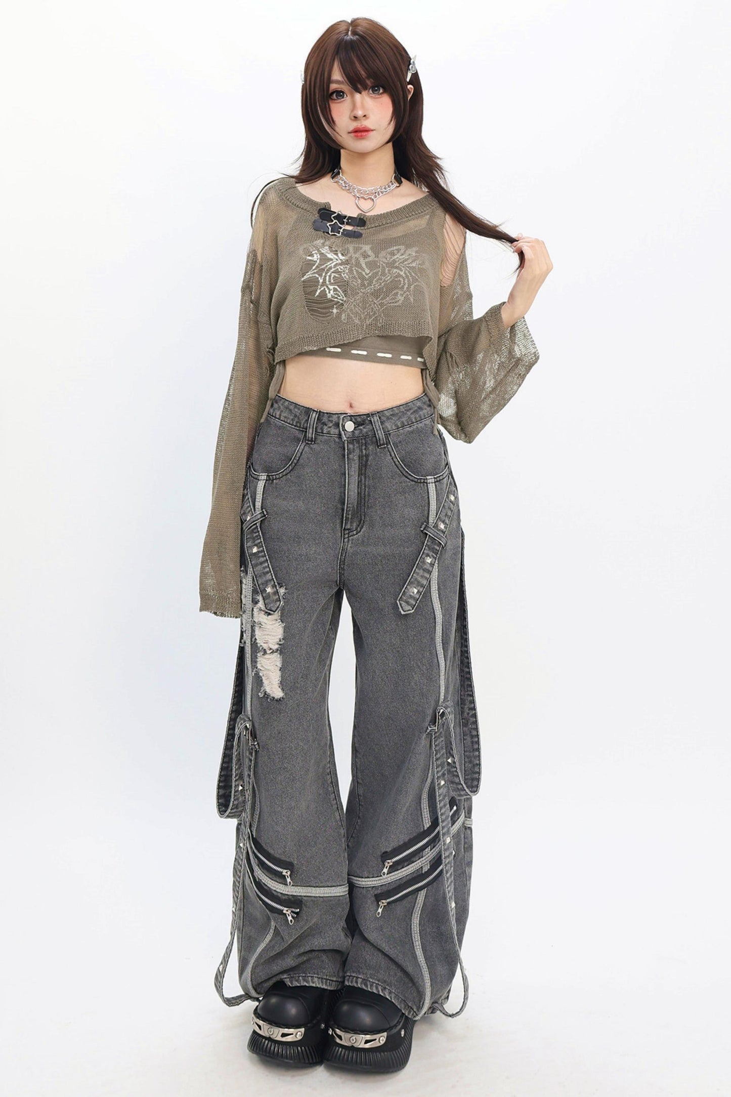 Decadent Punk Strap Denim Pants