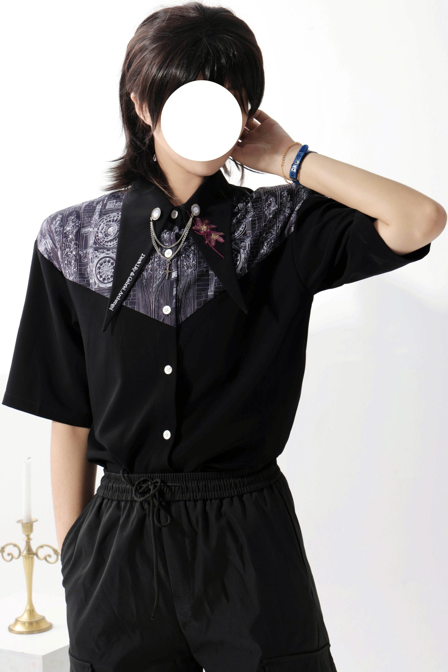 Gothic Arch Print Big Collar Design Shirt