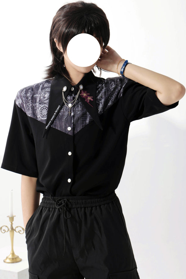 Gothic Arch Print Big Collar Design Shirt