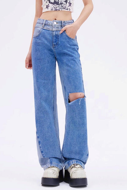 High Waist Color Block Jeans