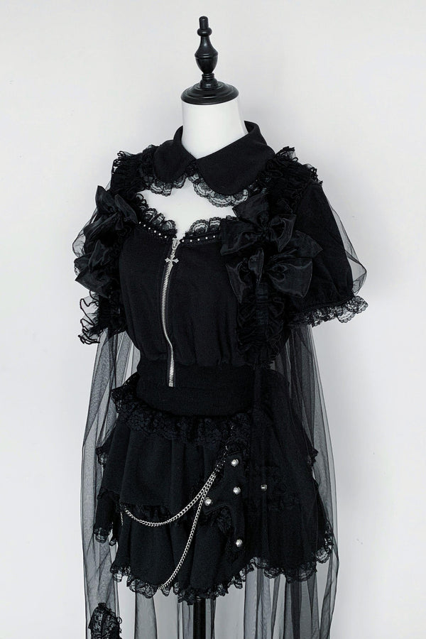 Gothic Dark Kawaii Cross Setup + Lace Vest