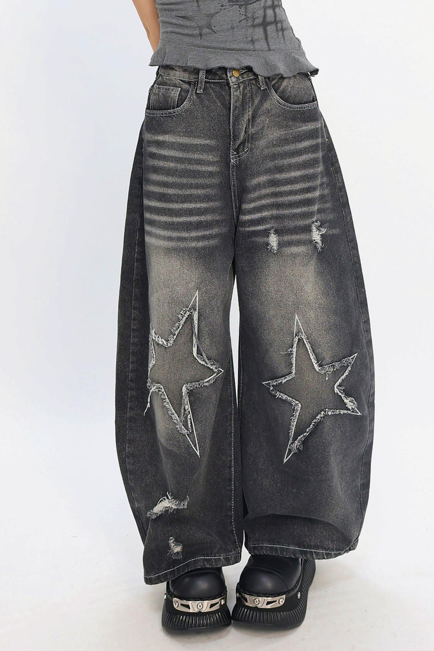 Y2K Star Patch Wide-Leg Jeans
