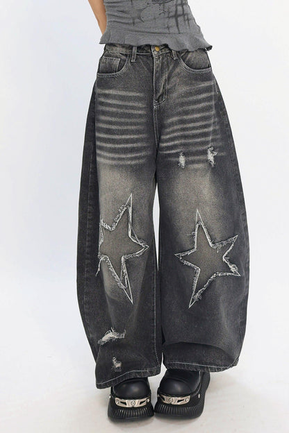 Y2K Star Patch Wide-Leg Jeans