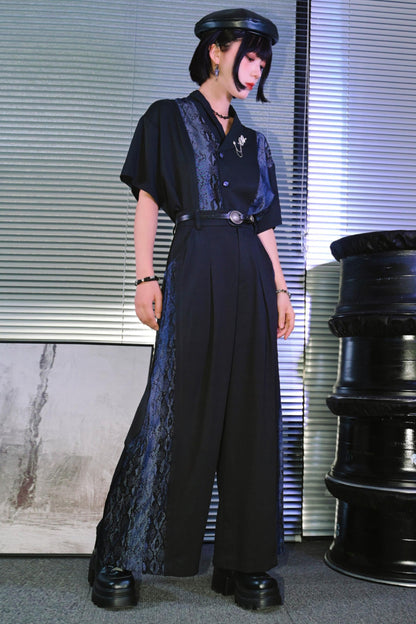 Snakeskin Print Pleated Wide-Leg Pants