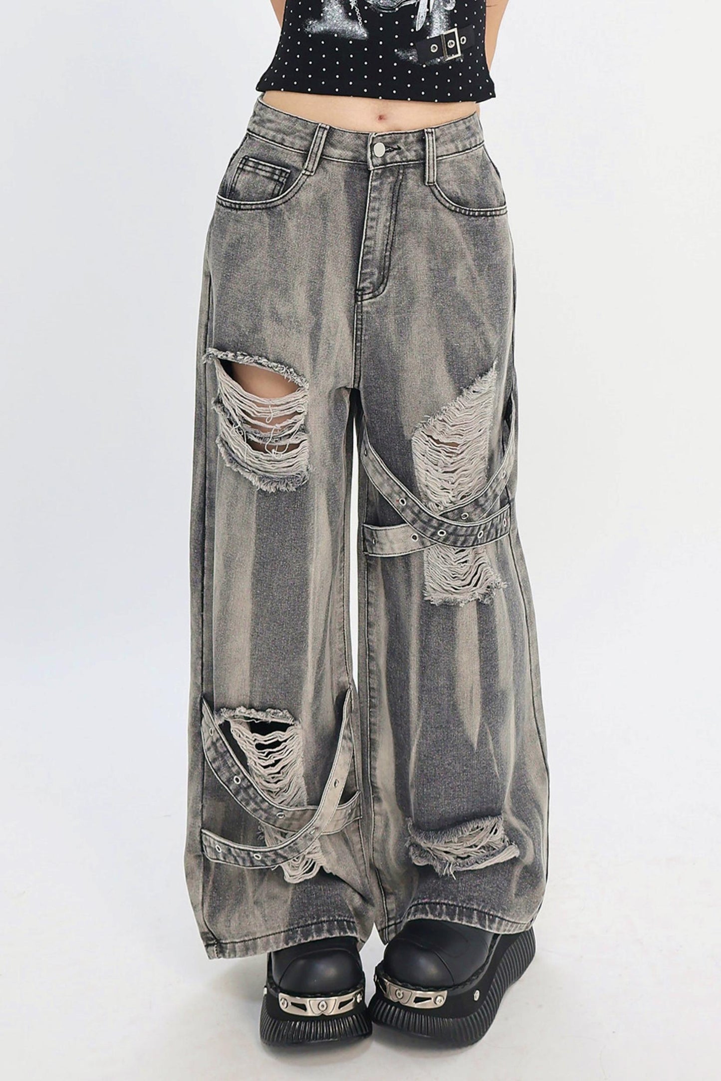 Distressed Strap Grunge Pants