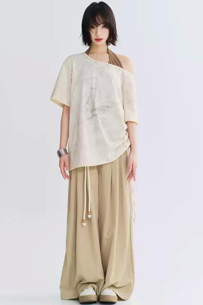 Wide Neck Butterfly Print Tee Shirt