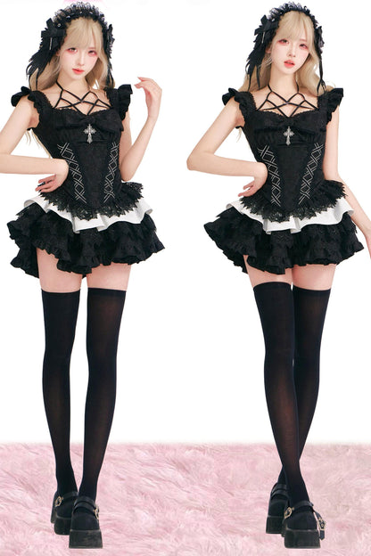 Cross Corset Gothic Set
