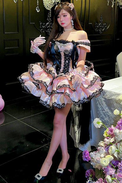 [Pre-order Item] Romantic Lace Mini Lolita Dress + Ribbon Train