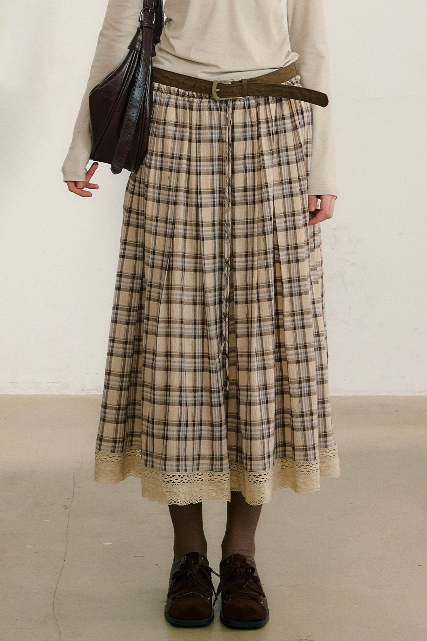 コットンレースチェックスカート