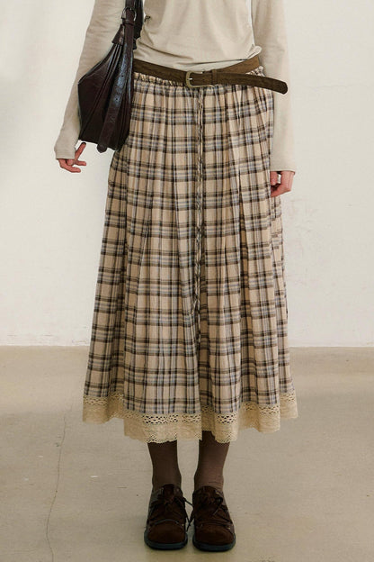 コットンレースチェックスカート