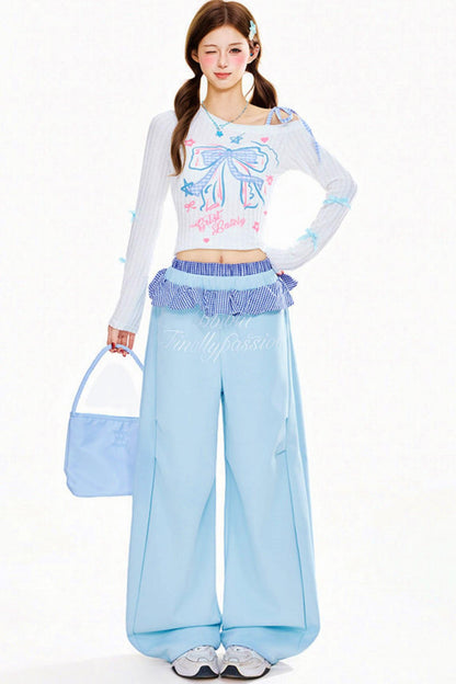 Check Ruffle Wide Leg Pants