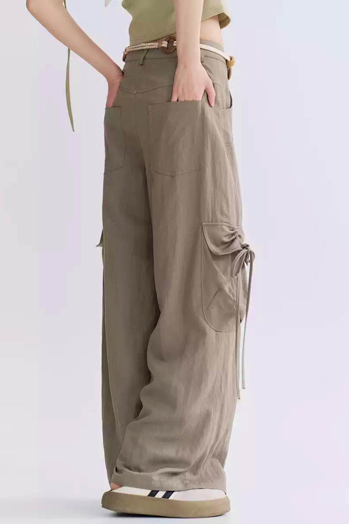 レースアップワイドレッグカーゴパンツ
