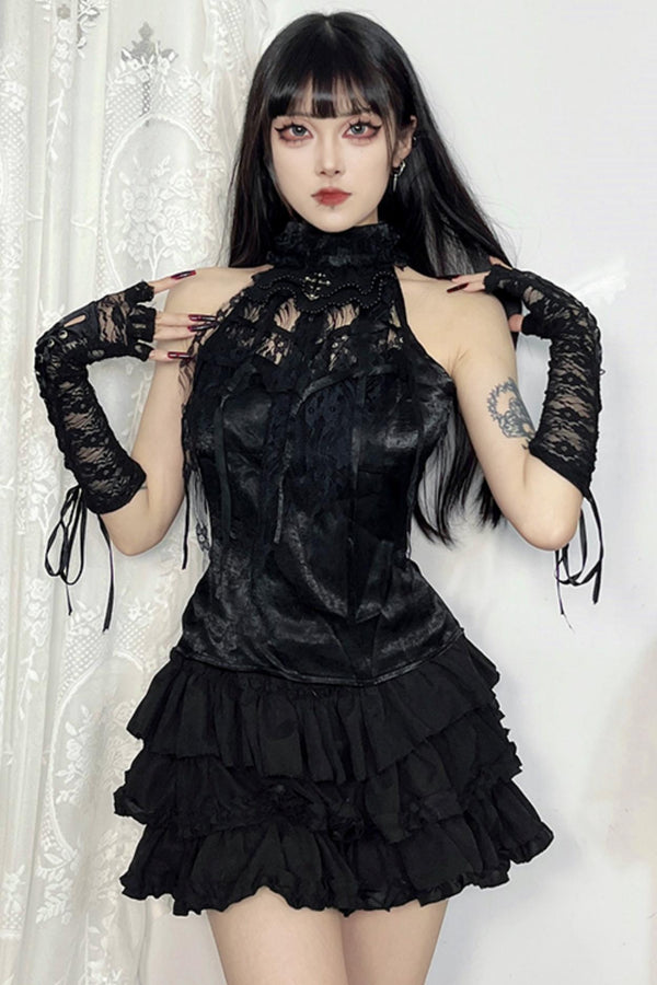 Black Spider Web Halter Top