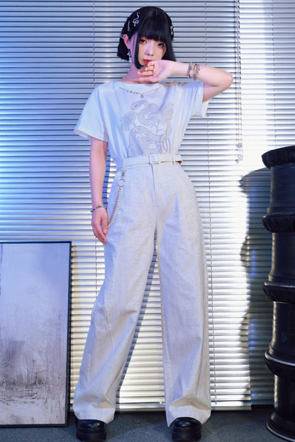 Snake Pattern Vintage Wide-Leg Pants (with Chain)