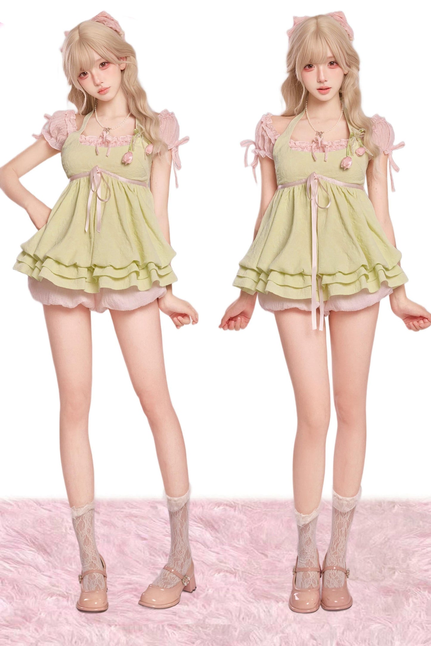 チューリップグリーンサマートップス+パンツ