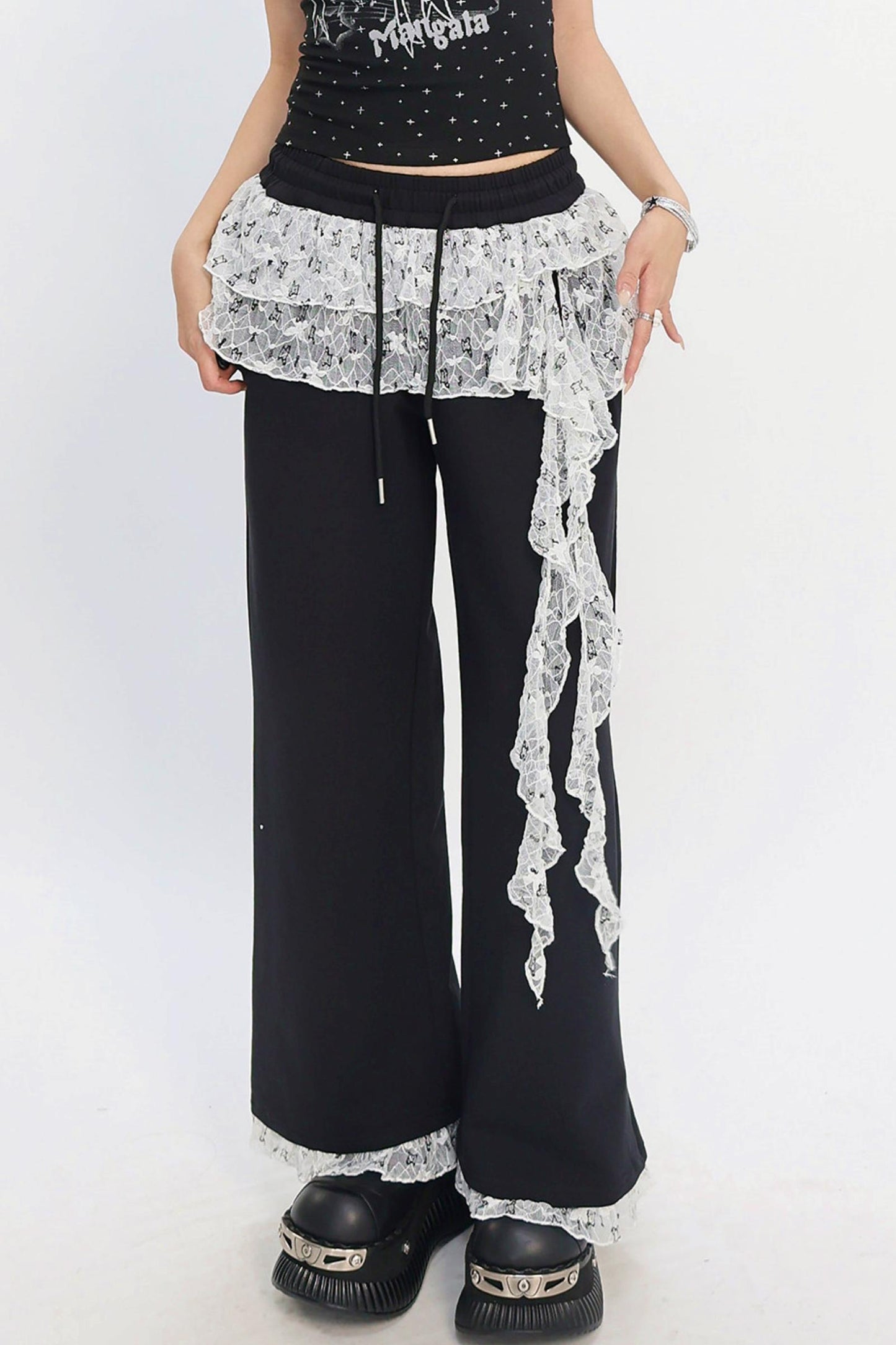 Lace Layered Wide-Leg Pants