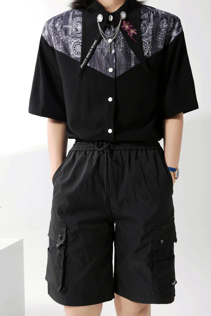 Gothic Arch Print Big Collar Design Shirt