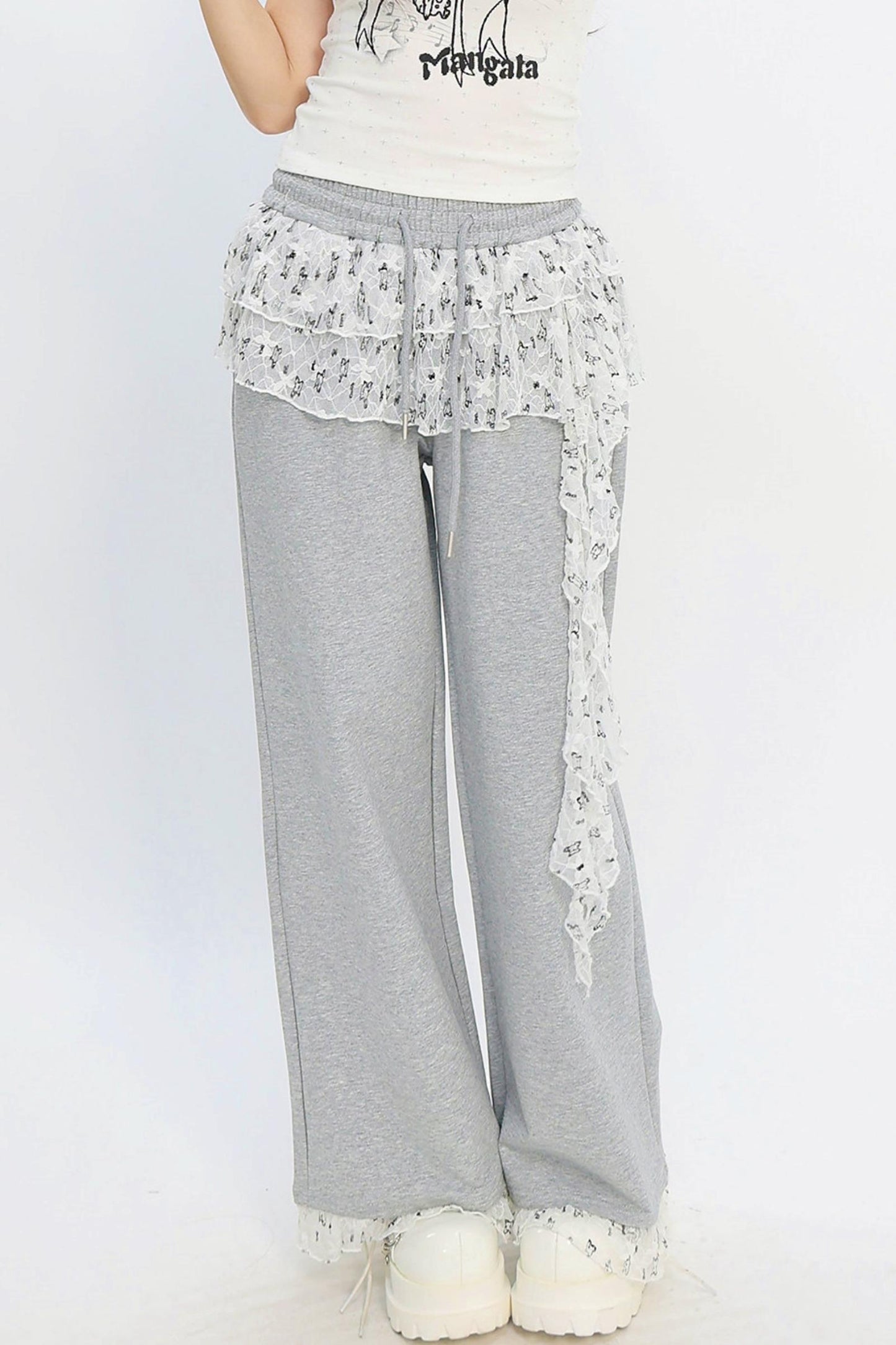 Lace Layered Wide-Leg Pants