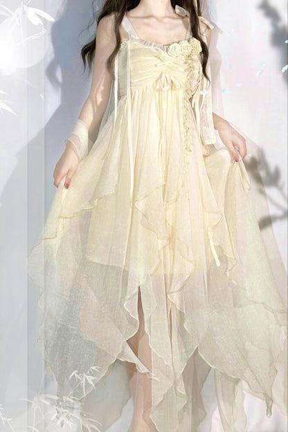 Robe lolita de fée d’un blanc pur (avec châle)