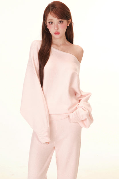 スイートオフショルダートップス+パンツ+スカーフ