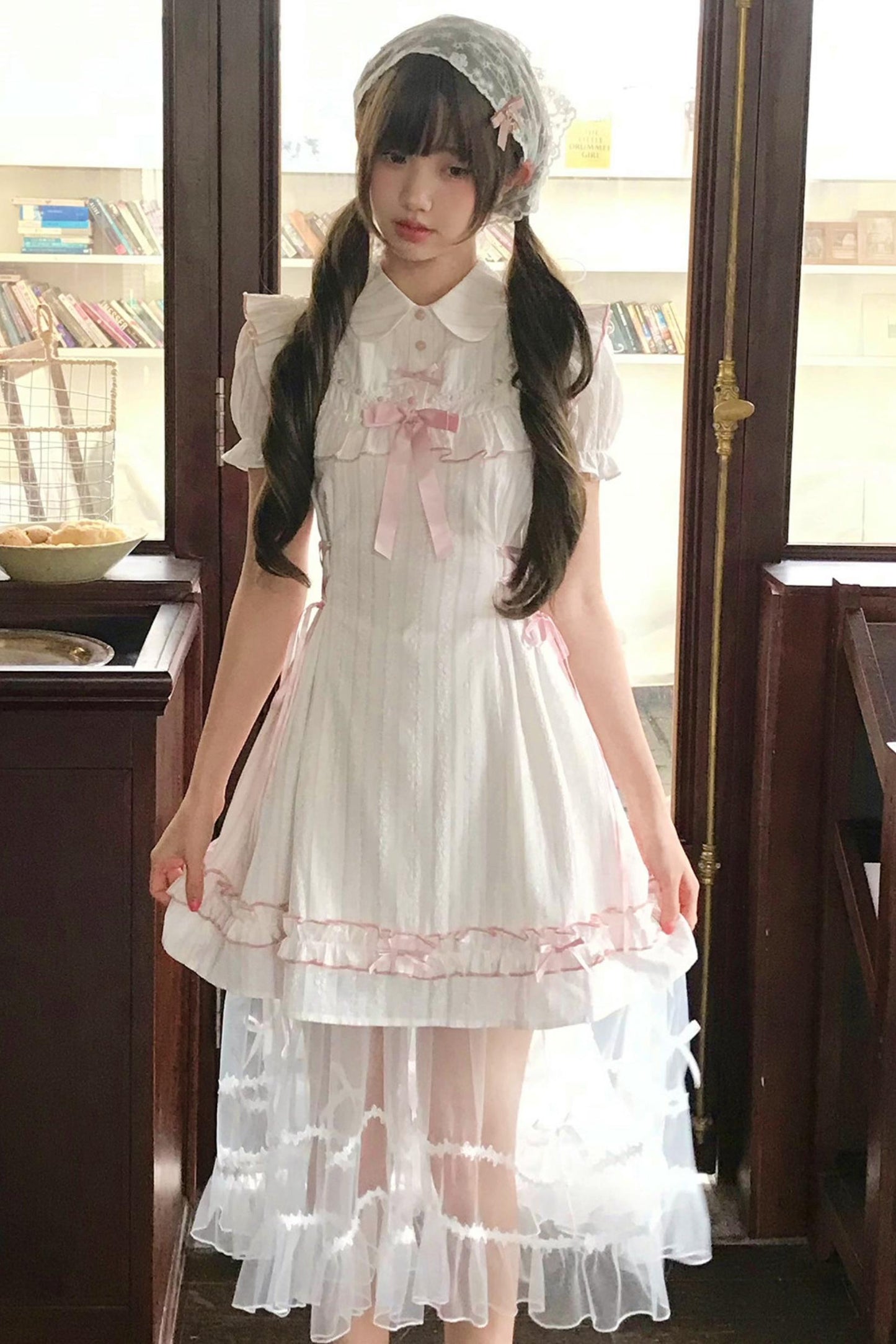 Sweet Pink Jacquard Dress + Apron Skirt