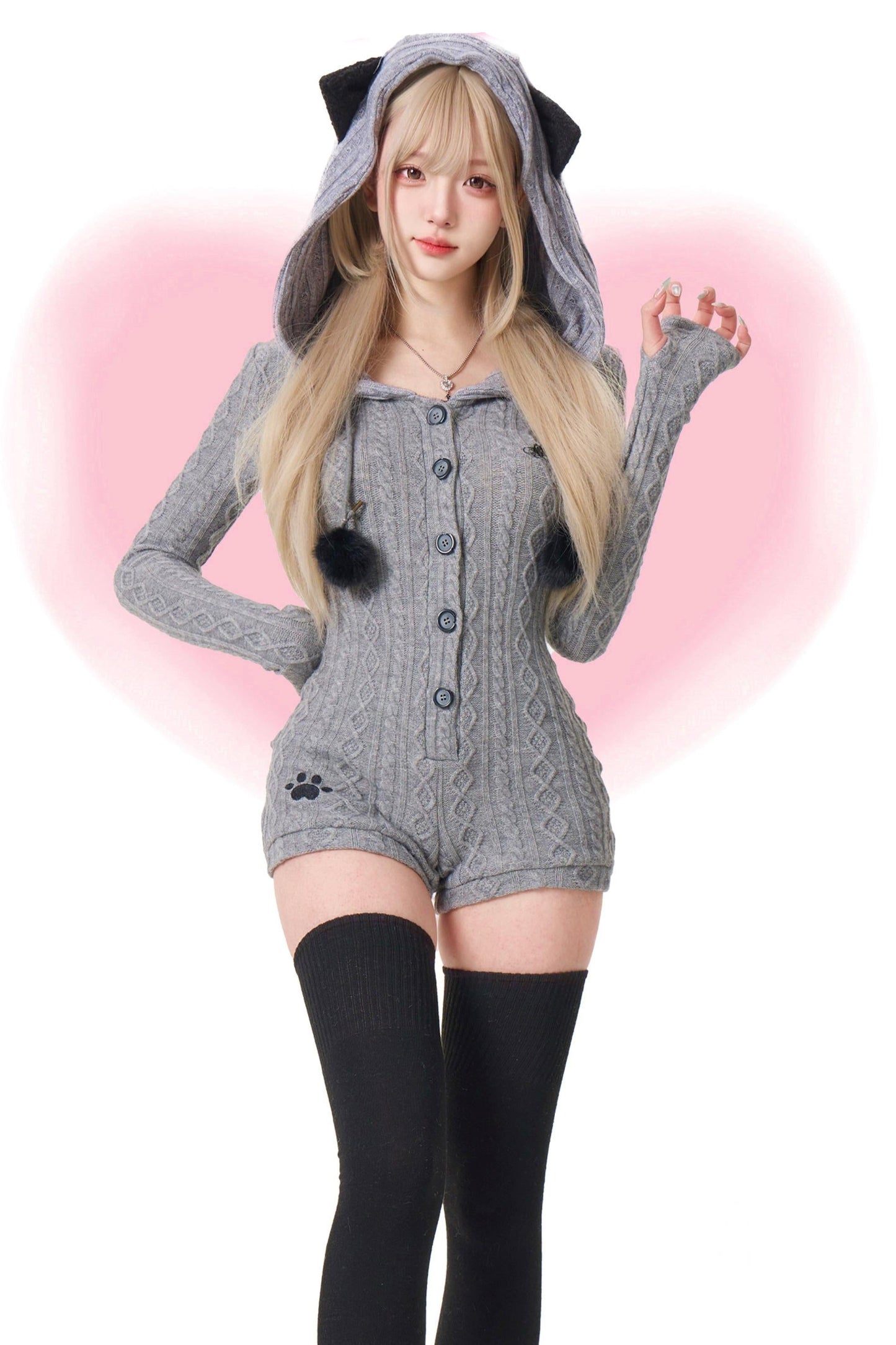 Fuzzy Gray Sweater Jumpsuit