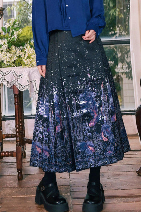 Floating Fin Brocade Skirt