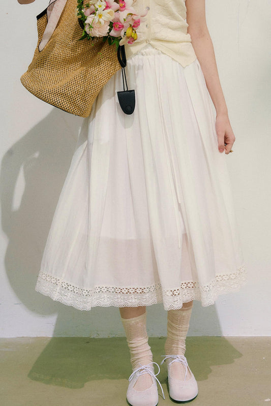 면 레이스 체크 스커트