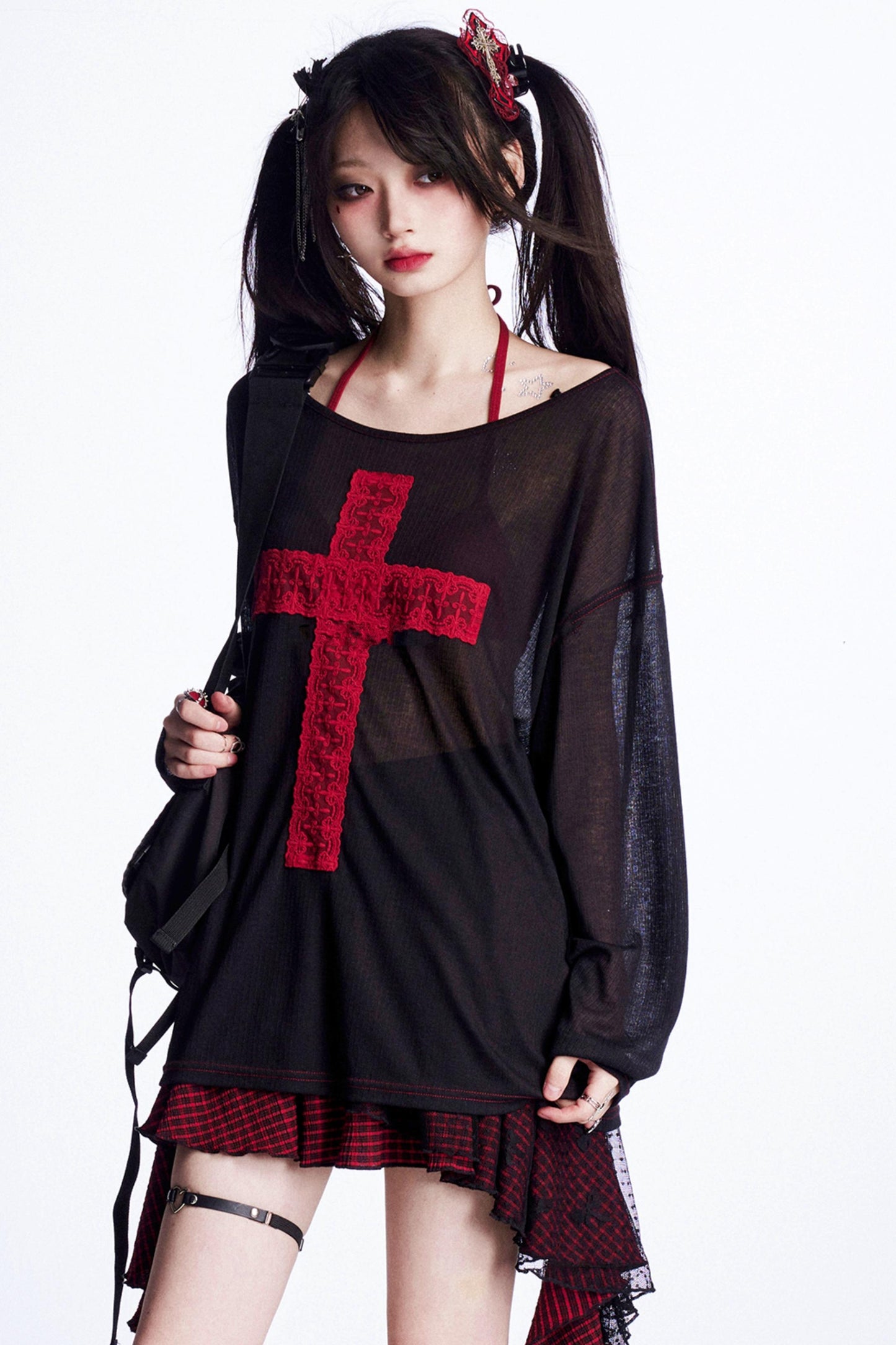 アシンメトリーショルダークロストップス