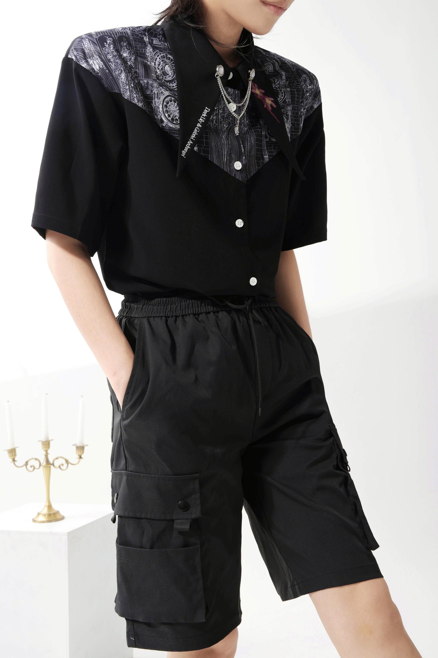 Gothic Arch Print Big Collar Design Shirt