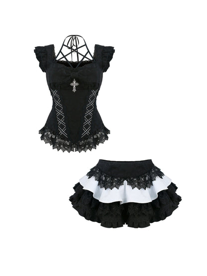 Cross Corset Gothic Set