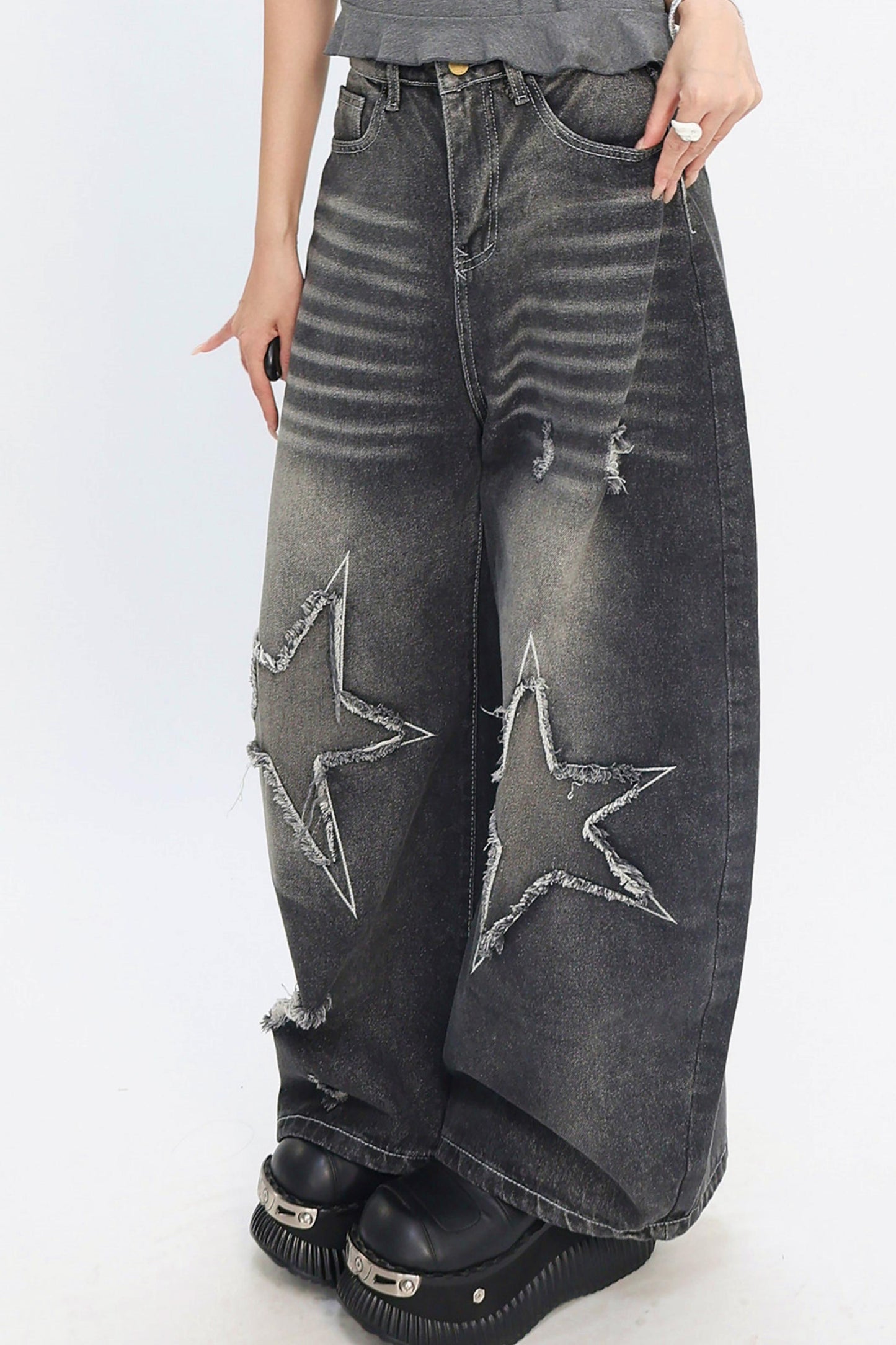 Y2K Star Patch Wide-Leg Jeans