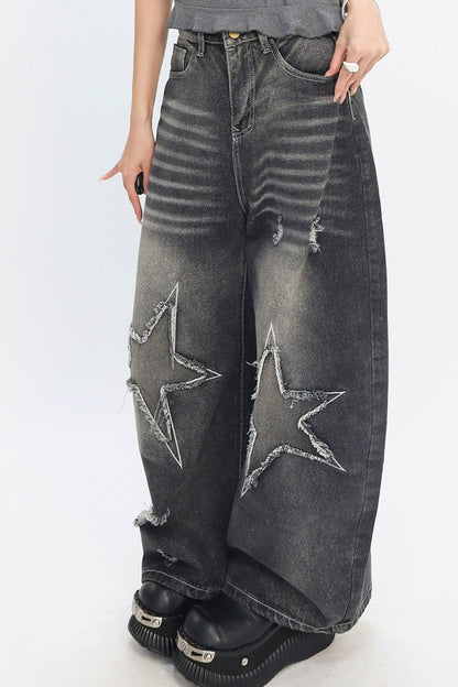 Y2K Star Patch Wide-Leg Jeans