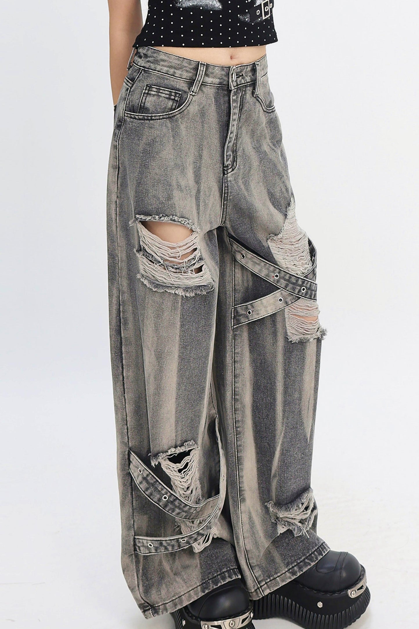 Distressed Strap Grunge Pants