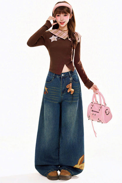 Retro Patchwork Plaid Top