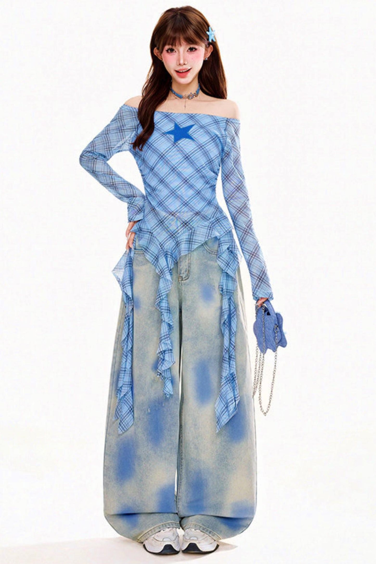 Marble Wash Wide Denim Pants