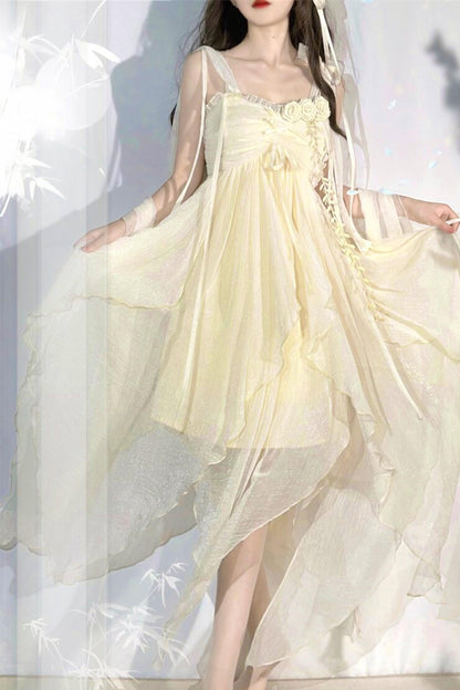 Robe lolita de fée d’un blanc pur (avec châle)