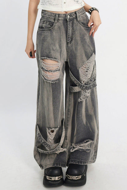 Distressed Strap Grunge Pants