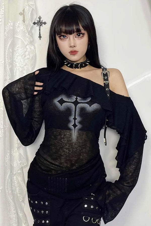 Asymmetrical one-shoulder dance T-shirt