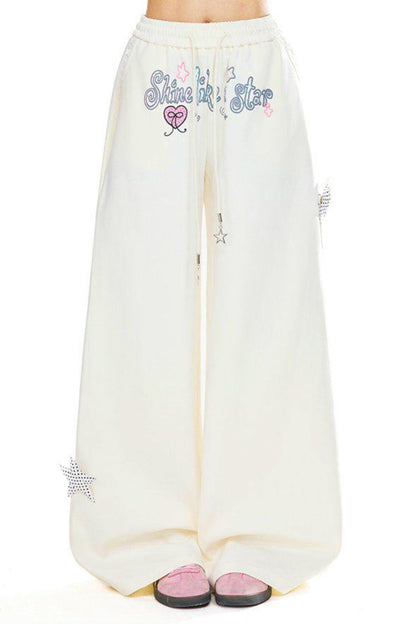 Star Decorated Wide Loose Pants