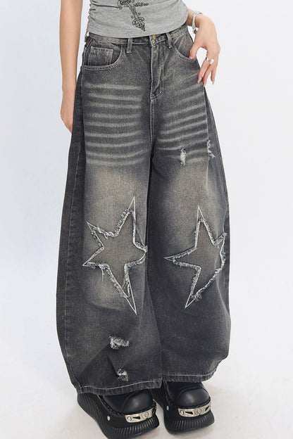 Y2K Star Patch Wide-Leg Jeans
