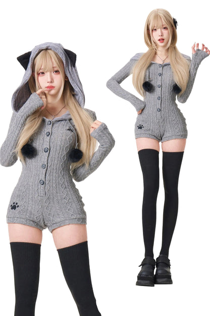 Fuzzy Gray Sweater Jumpsuit