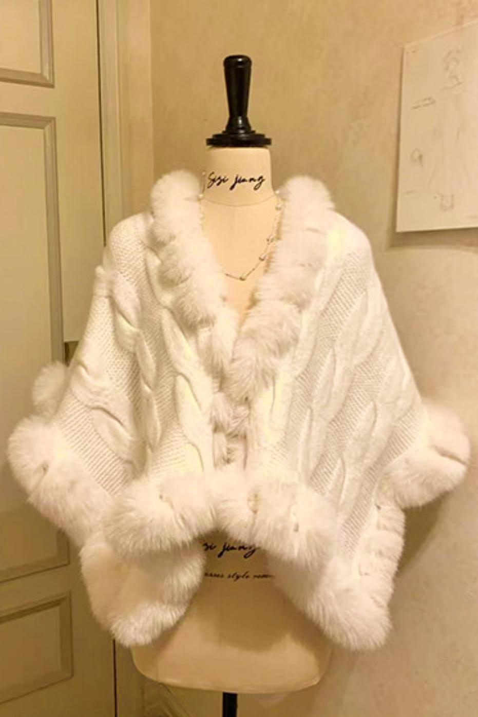 Snowball Cable Knit Cape