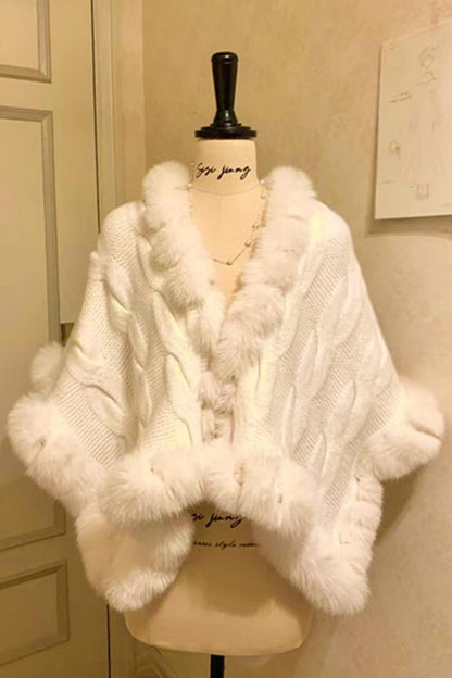 Snowball Cable Knit Cape