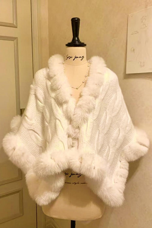 Snowball Cable Knit Cape